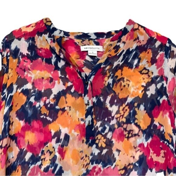 Liz Claiborne Watercolor Floral Abstract Long Sleeve Blouse Size Small - Picture 5 of 14